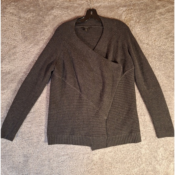 Tahari Sweaters - Tahari Womens Charcoal Gray 100% Merino Wool Open Front Cardigan Sweater Large